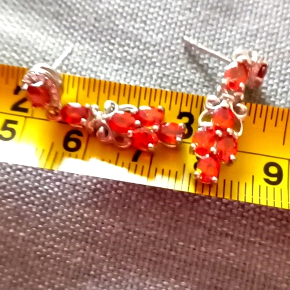 RATNAPURA HESSONITE GARNET, ZIRCON DANGLING FLORAL EARRINGS - Picture 2 of 5